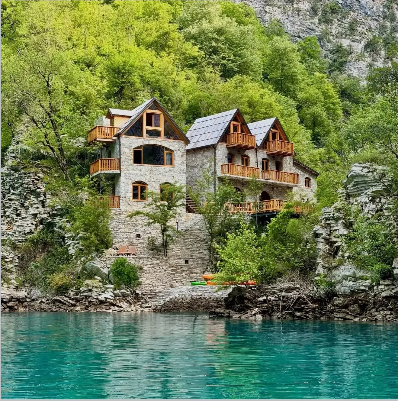Stone guesthouse beside the river